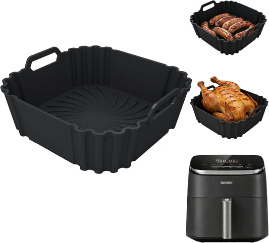 Silicone Air Fryer Liners for Cosori 9-in-1 TurboBlaze Air Fryer 6 QT,2 PCS Reusable Air Fryer Basket Liners,8.5 Inch Square Silicone Basket,Large Air Fryer Accessories