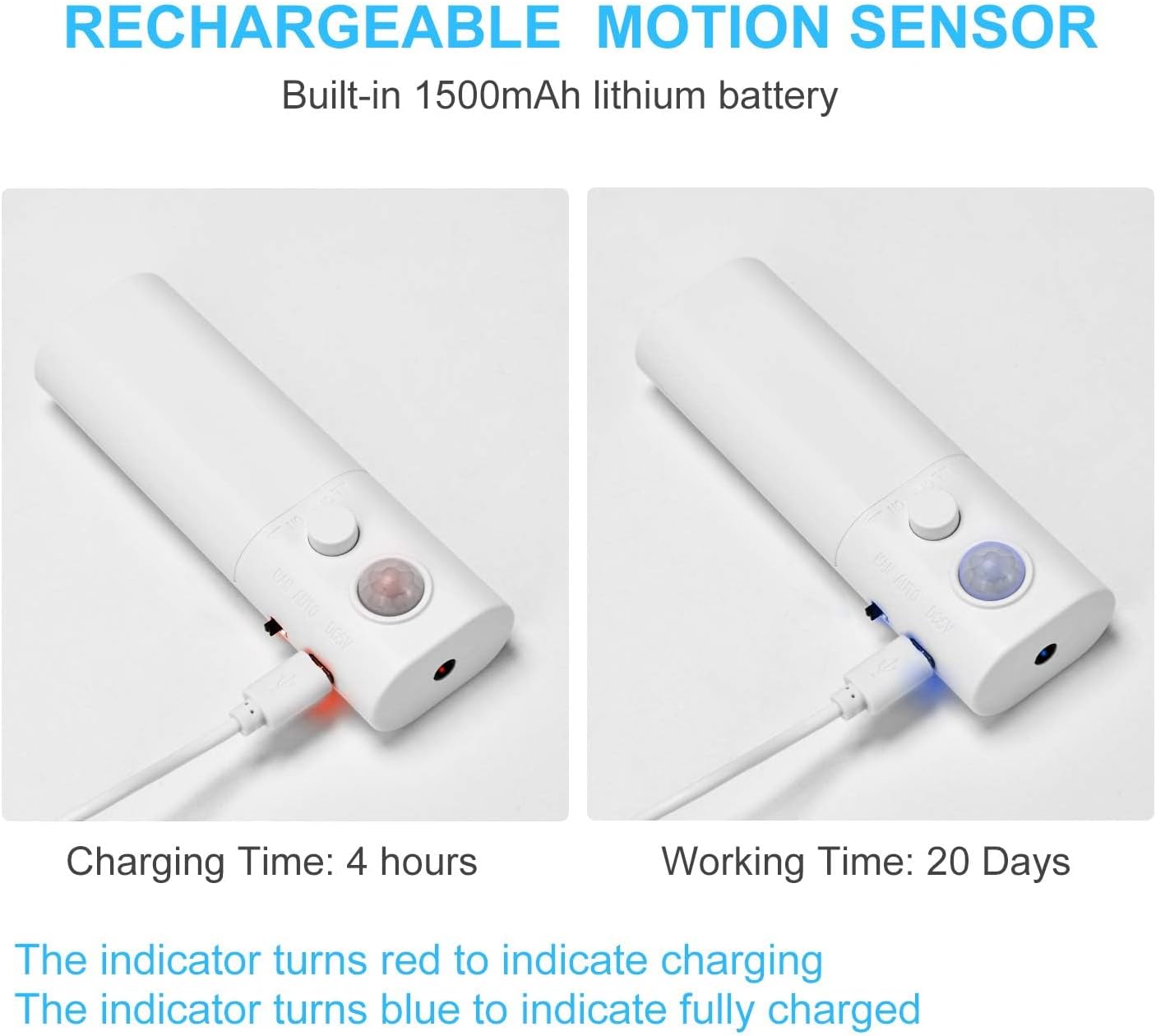 Rechargeable Motion Sensor LED Strip for Cabinet (2Pack-6.6FT, Cool White) | Motion Activated, 1500mAh Battery, Cuttable, Auto On/Off, Self-Adhesive, for Kitchen, Stairwell, Hallway, Garage, Basement