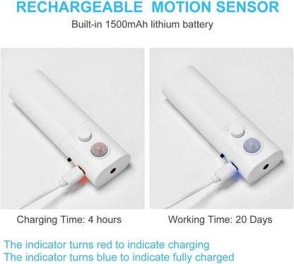 Rechargeable Motion Sensor LED Strip for Cabinet (2Pack-6.6FT, Cool White) | Motion Activated, 1500mAh Battery, Cuttable, Auto On/Off, Self-Adhesive, for Kitchen, Stairwell, Hallway, Garage, Basement