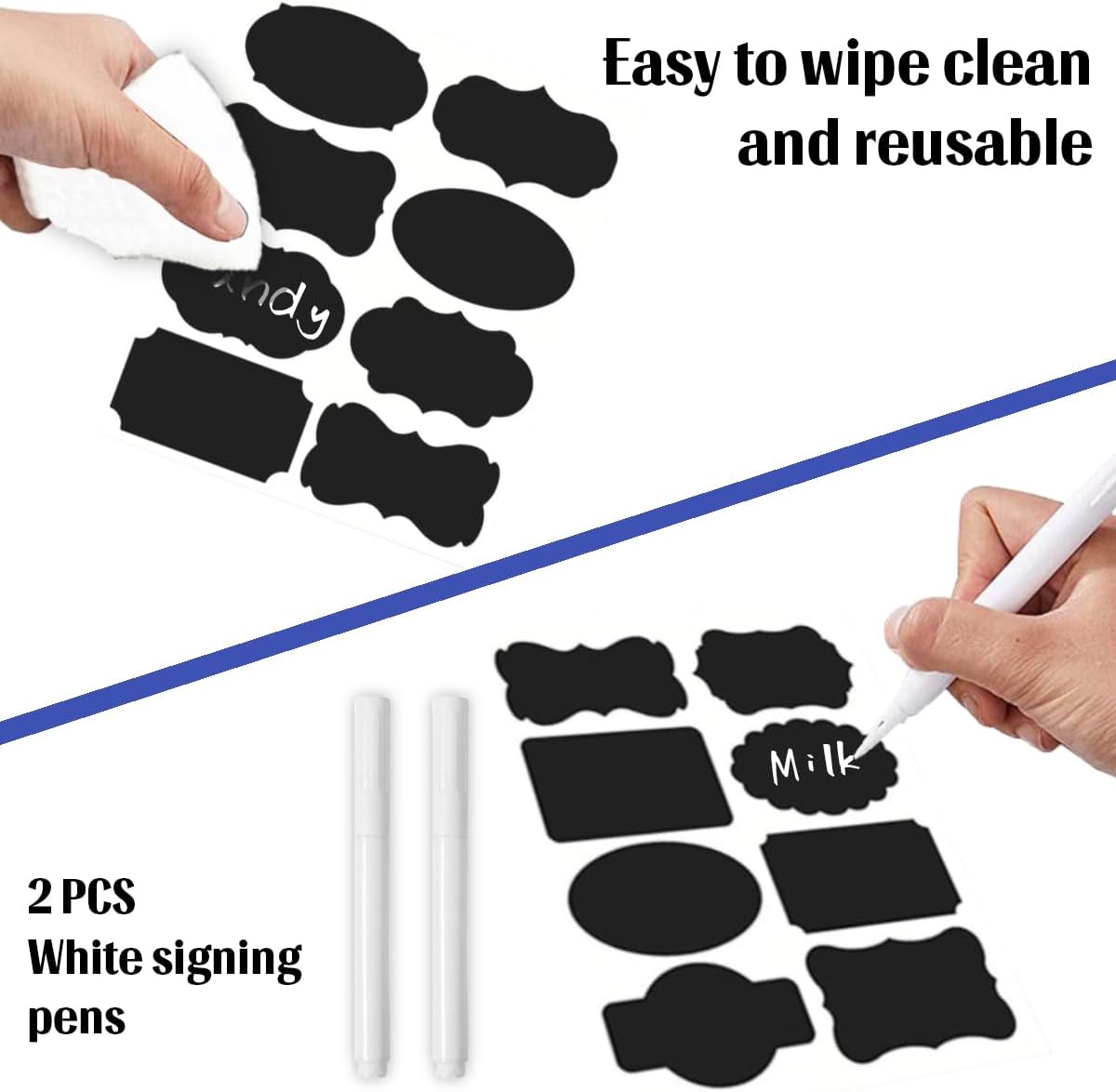 Chalkboard Labels 244 PCS, Waterproof Reusable Blackboard Stickers with 2 Chalk Marker, Erasable Handwritten Stickers or Food Containers, Mason Jars, Pantry, Bottles Storage Bins