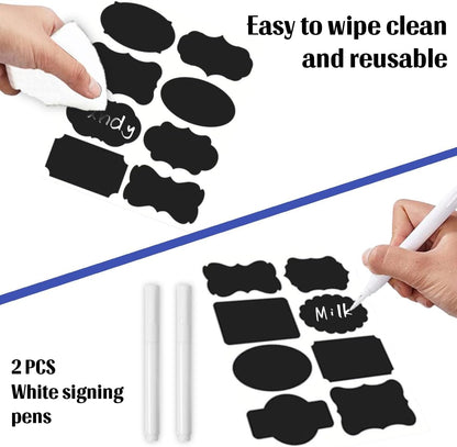 Chalkboard Labels 244 PCS, Waterproof Reusable Blackboard Stickers with 2 Chalk Marker, Erasable Handwritten Stickers or Food Containers, Mason Jars, Pantry, Bottles Storage Bins
