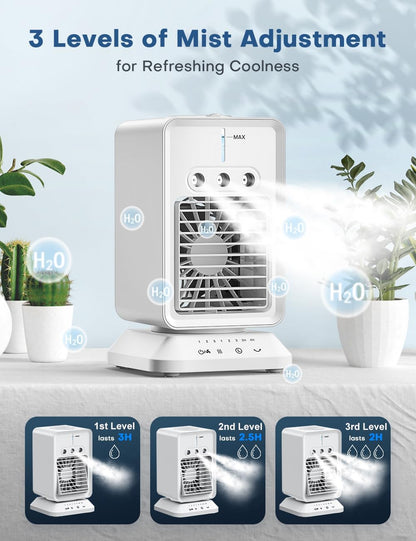 Portable Air Conditioners 4 Modes&3 Speeds,4 Ice Packs, Waterless Alert System, 12H Timer, Remote,1 Gal Detachable Water Tank, 70°Oscillation Windowless Evaporative Air Cooler for Room Office