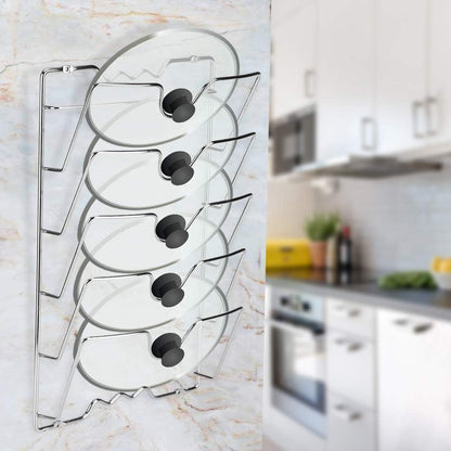 TOPINCN Pot Lid Holder, Iron Kitchen Organizer Rack Rest Wall Door Mounted Kitchen Cabinet Storage Rack Holder for Pot & Pan Lids