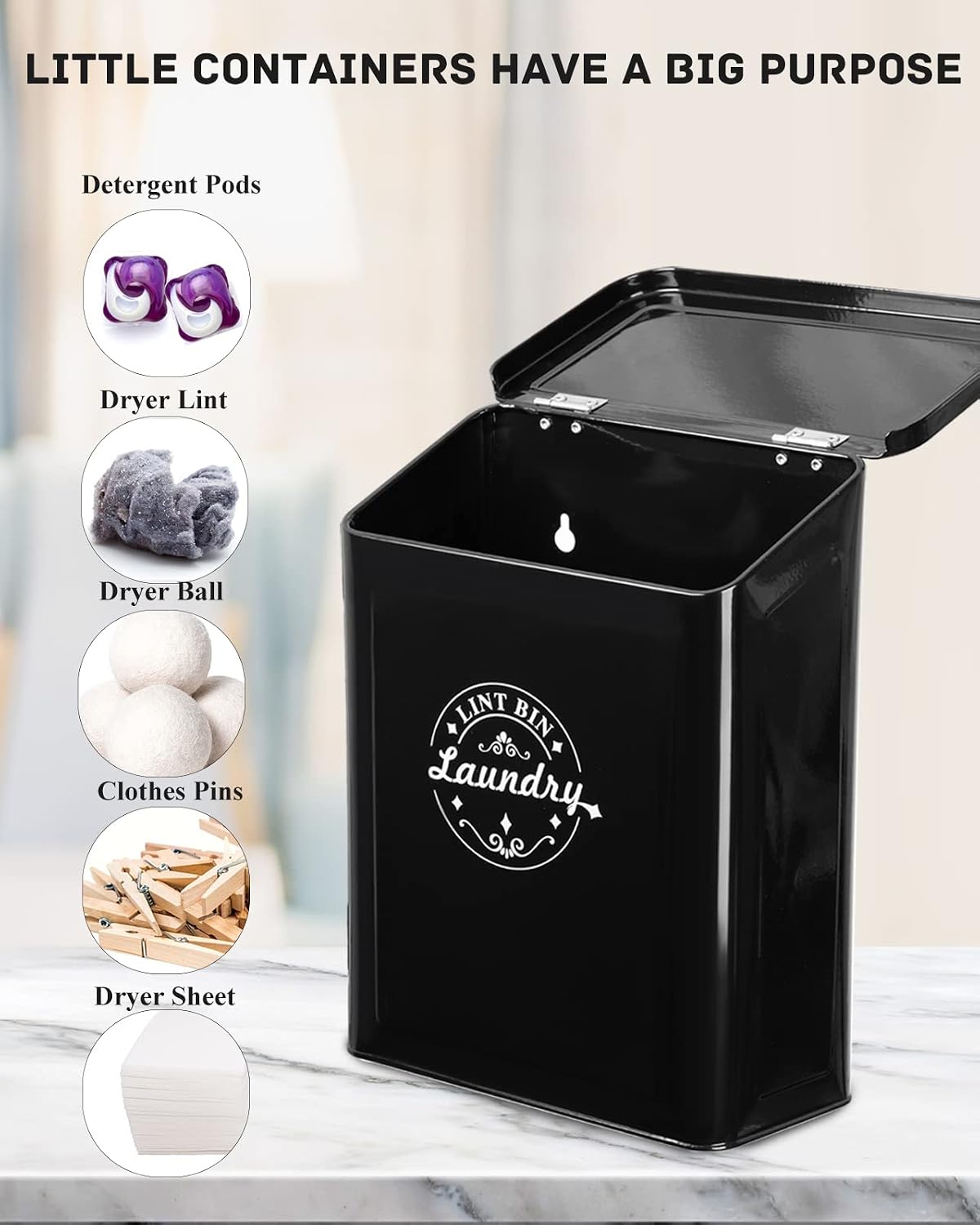 SACREDAY Magnetic Lint Bin for Laundry Room Organization and Storage with Brush, Wall-Mounted Dryer Lint Bin for Room Decor, Space-Saving Trash Can (Cream)