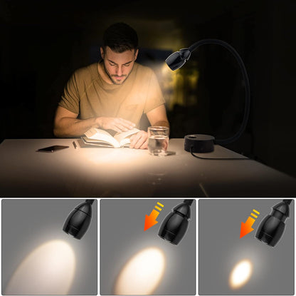 Wall Mounted LED Reading Light with 15" Flexible Gooseneck, Dimmable Book Light for Reading In Bed with USB Charging Port, Plug In Headboard Night Lights, 3 Colors Temperature, Touch Control-2 Pack
