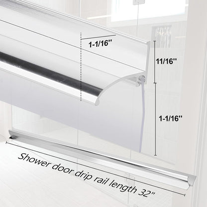 25" Shower Door Bottom Deflector for Chrome Framed Shower Door | Drip Rail Replacement with Vinyl Sweep,Attach pre adhesive installation tape and screws
