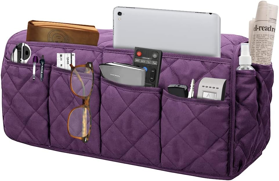 Armchair Caddy for Recliner - Sofa Armrest Organizer with 14 Pockets | Waterproof Remote Control Holder for Recliner, Non-Slip Chair Arm Storage for TV Remote, Phone, Books, Magazine, iPad