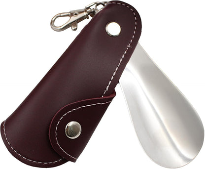 Metal Shoe Horn with Holster, 1 Pc Foldable Shoe Horn with Keychain, Travel Mini Stainless Steel Shoe Spoon