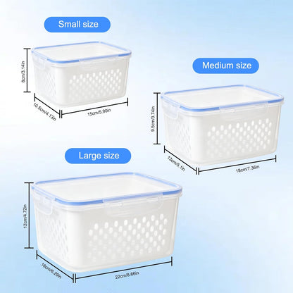 3 PCS Fruit Storage Containers for Fridge,Removable Colander,Fresh Longer | Airtight Food Storage Containers,Keep Fresh Longer,Household Transparent Plastic Food Storage Box-Including Drain Basket