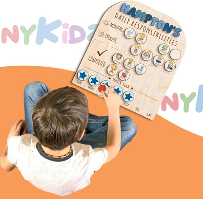 Daily Routine Chart for Kids, Visual Schedule, Routine Chart for Toddlers 3-5, Morning Bedtime Routine Chart for Toddlers, Wooden Chore Chart for Kids