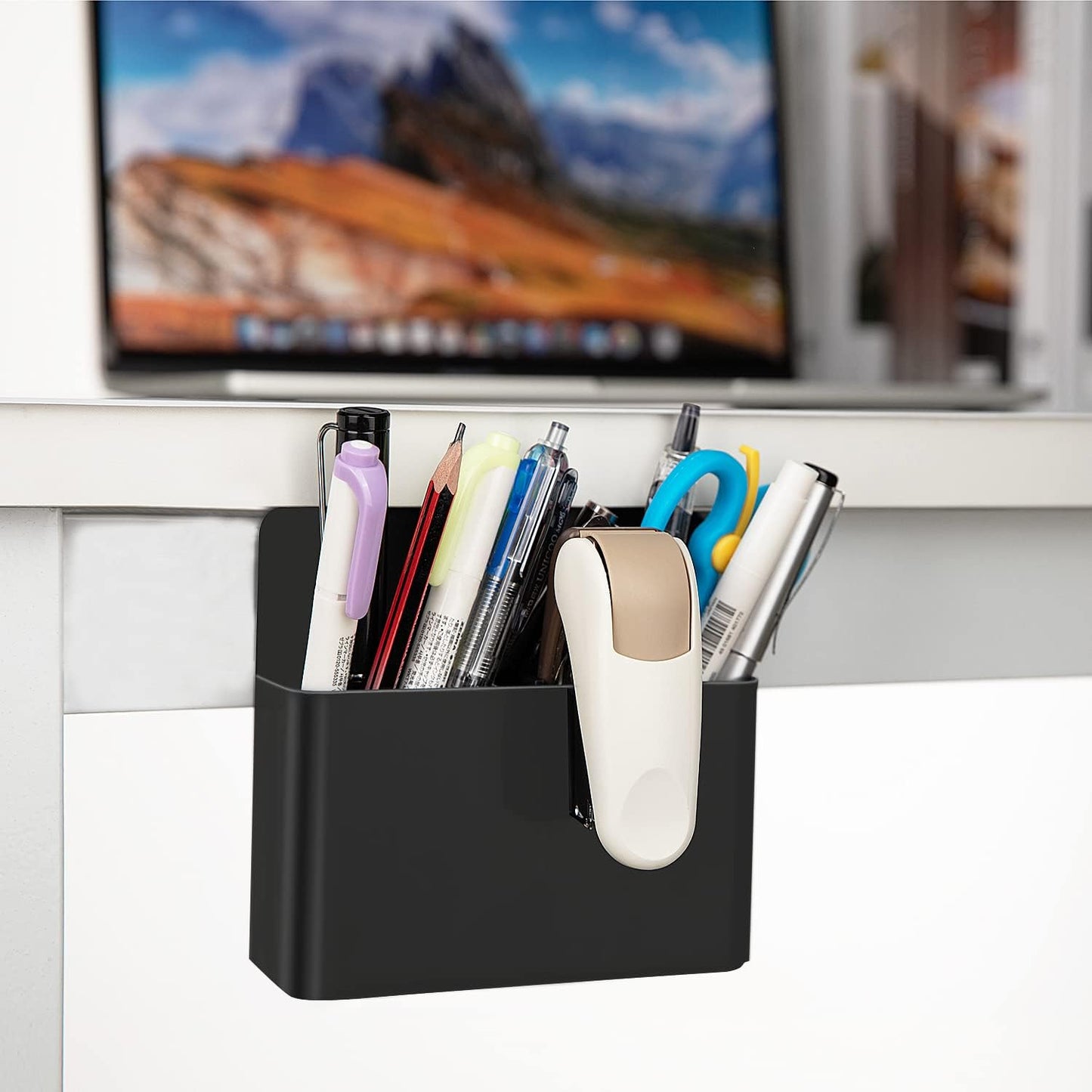 MoKo Magnetic Pen Holder, Pencil Accessories Whiteboard Organizer, White | Magnetic dry erase marker holder has two compartments and an ABS body for whiteboards, refrigerators and lockers.