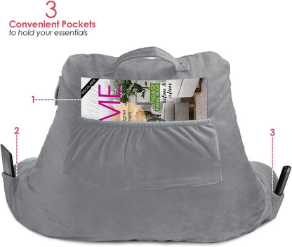 Nestl Reading Pillow with Shredded Memory Foam, Designed for Sitting Up in Bed and Couch, Back and Arms Adjustable Support for Adult & Teens Backrest Pillows for Reading, with Washable Cover Dark Grey