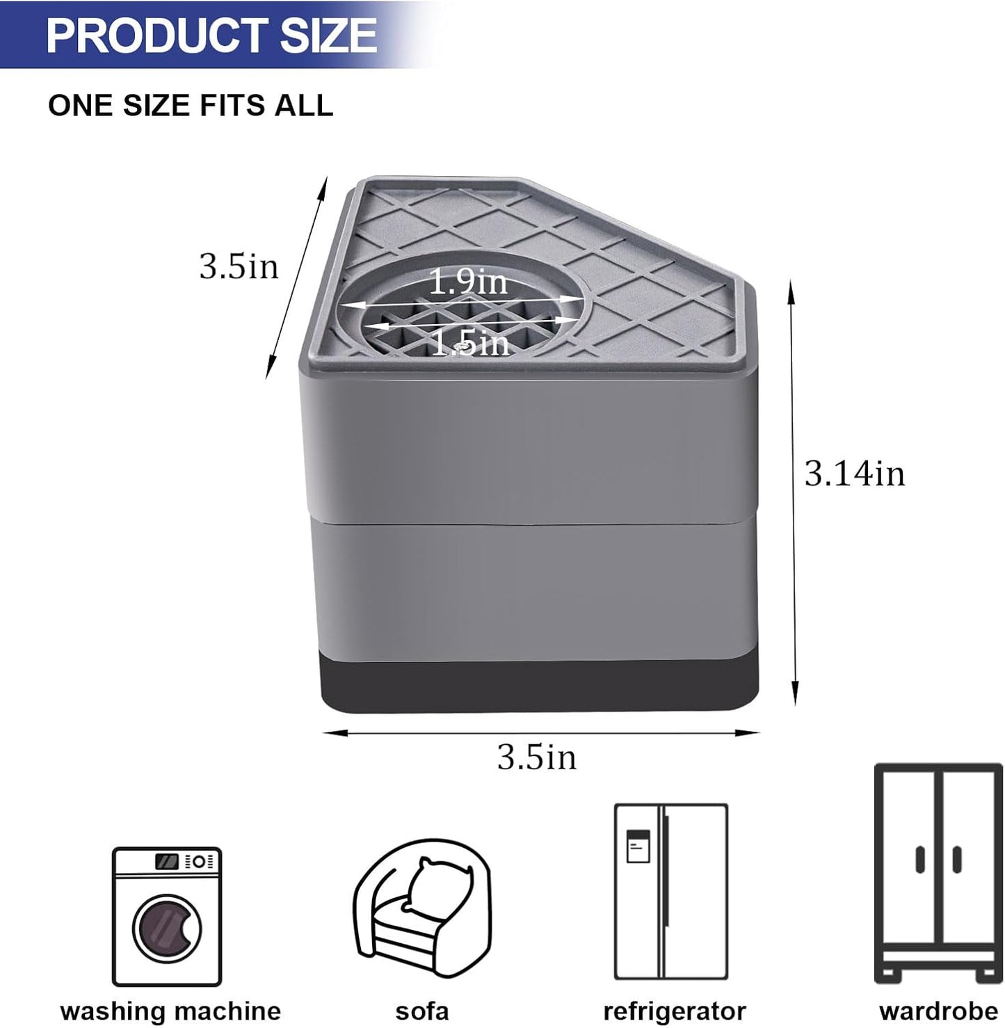 4Pcs Anti Vibration Pads for Washing Machine, Reduce Washer Dryer Moving | Washer and Dryer Pedestals,Prevents Noise Vibration Transfer, Antivibration Stabilizer Support Feet (Increase1.8in)