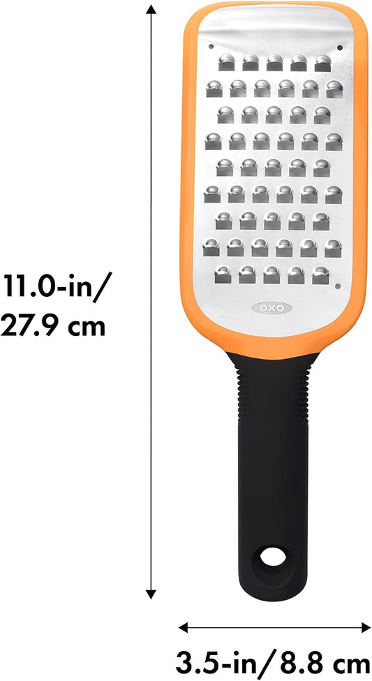 OXO Good Grips Etched Coarse Grater with Handle, Orange | Coarse Kitchen Grater, Sharp Etched Teeth, Non-Slip Handle, Hard Cheese, Vegetables, Chocolate, Easy Grip