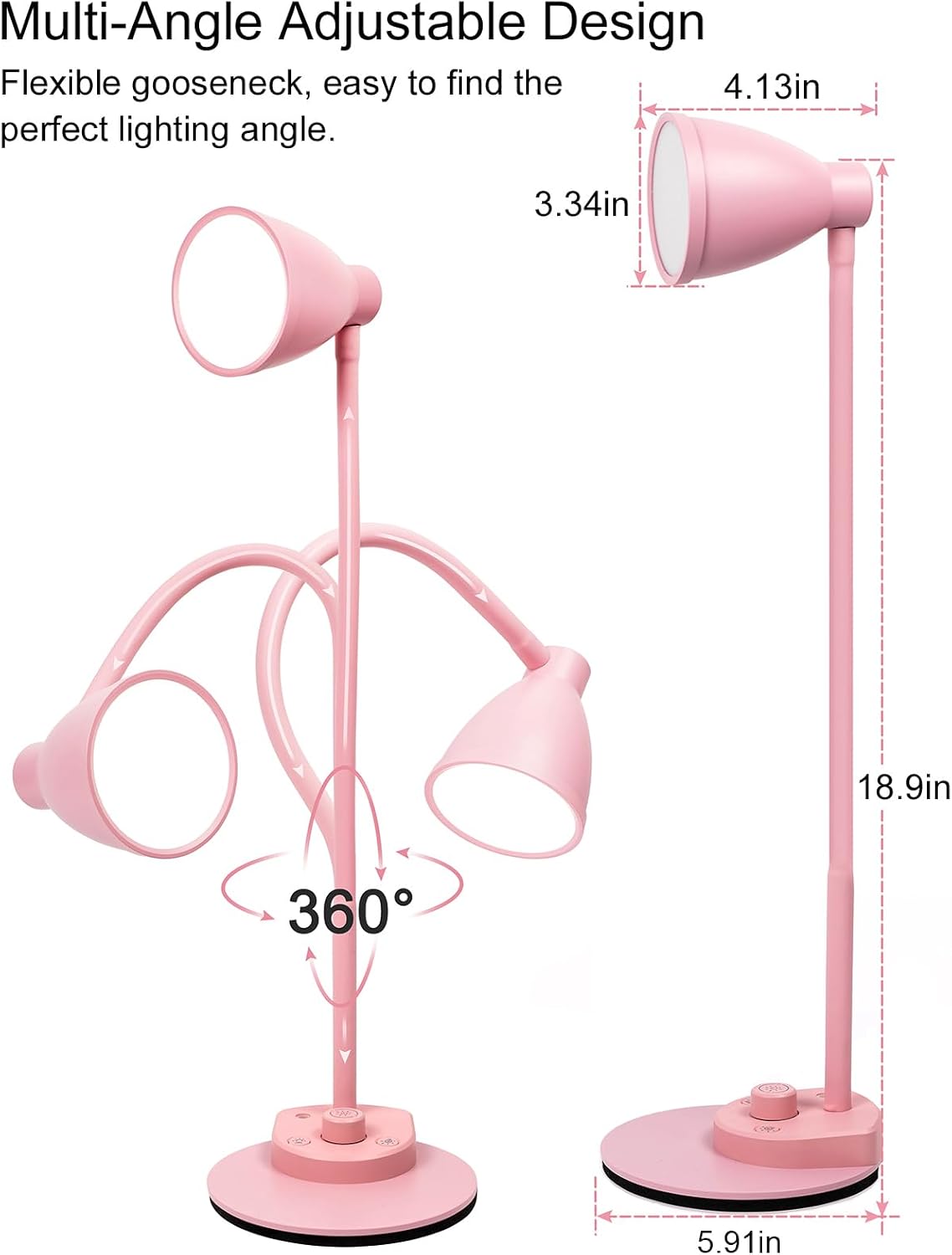 BOHON LED Desk Lamp with USB Charging Port 3 Color Modes Dimmable, Black | Reading Light Intelligent Induction Auto Dimming Task Lamp Neck Flexible Table Lamp for Bedside Office, AC Adapter Include