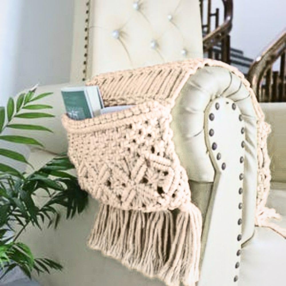 Sofa Armrest Organizer, Armchair Caddy, Macrame Couch Organizer | Dual Pocket Design, Couch Remote Holder, Couch Caddy, Boho Couch Caddy, Sofa Essentials Organizer, Gift