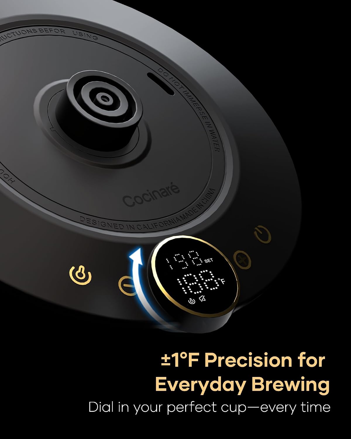 Cocinare Gooseneck Electric Kettle, ±1°F Precise Temperature Control, 1500W Fast Heating, Pour Over Coffee & Tea Kettle with Brew Timer & Keep Warm, Stainless Steel, 0.9L (Matte Black)