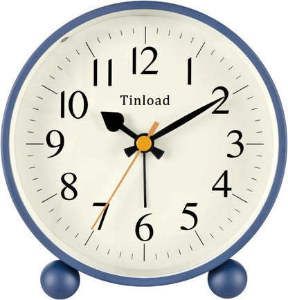 Tinload 4.5" Vintage Retro Analog Alarm Clock, Super Silent Non Ticking Small Clock with Manual Light, Snooze, Battery Operated, for Living Room, Bedroom, Bedside, Desk(Blue)