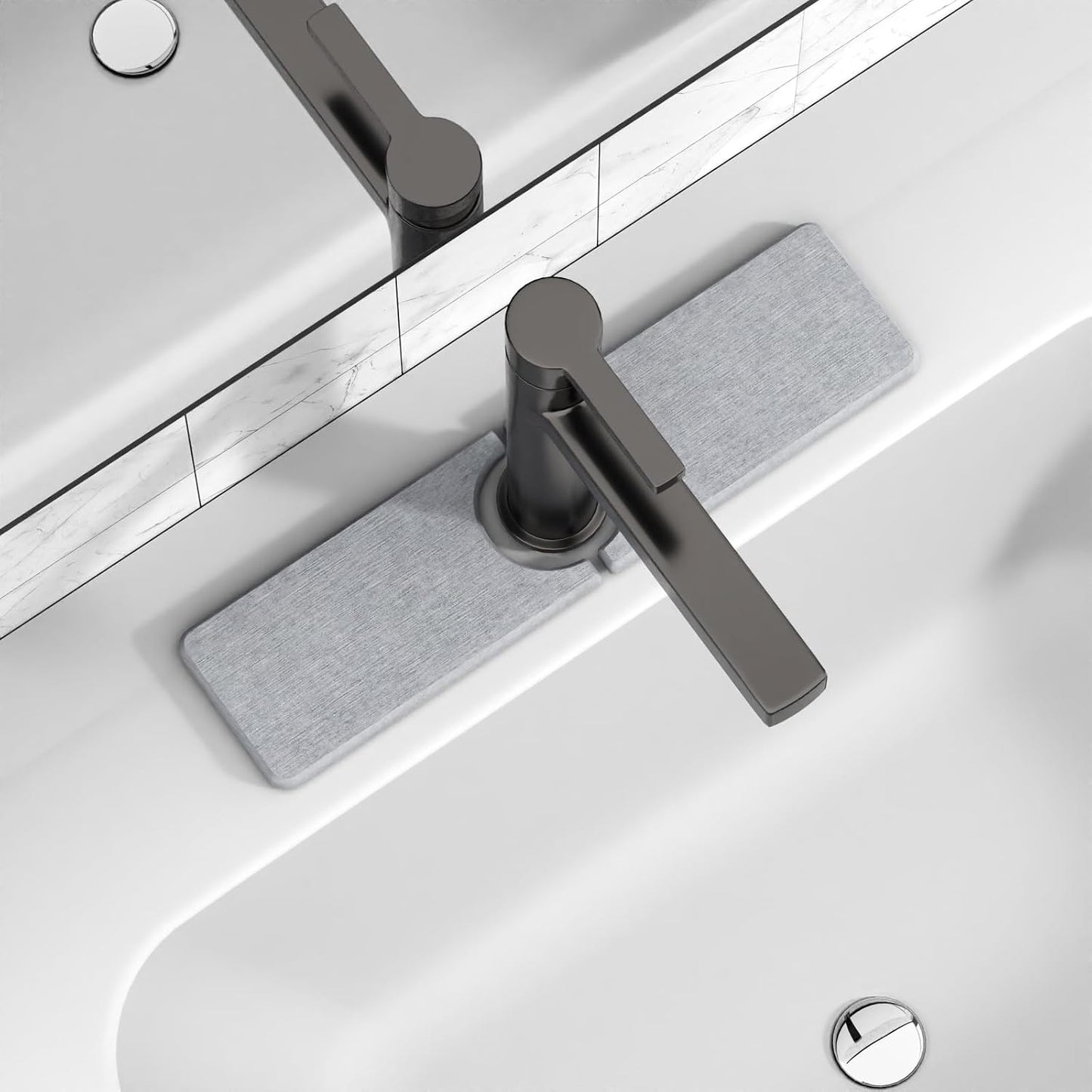 Premium Stone Faucet Mat for Kitchen Sink, 30" x 4" White | Quick Drying & Water Absorbent, Sink Splash Guard Tray for Prevents Moisture Buildup