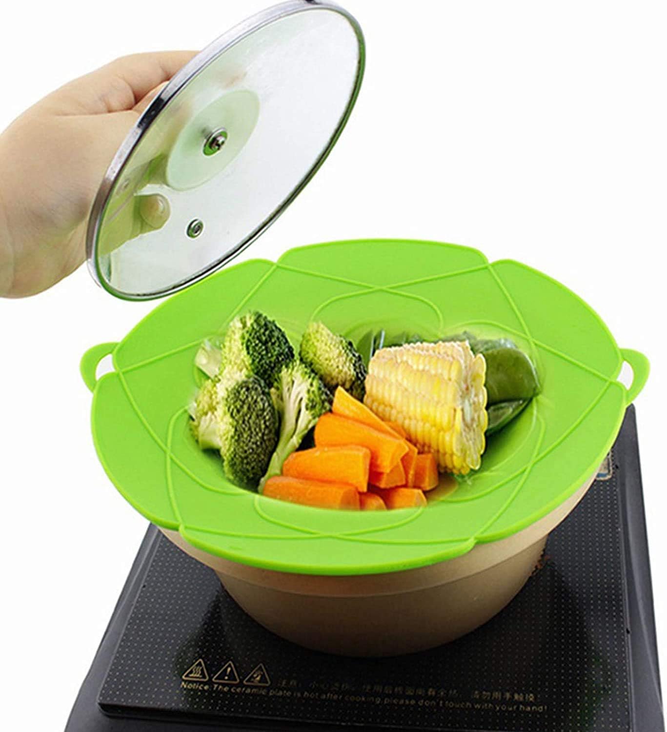 SHERICH 1Pc Spill Stopper Lid Cover And Spill Stopper, Boil Over Safeguard,Silicone Spill Stopper Pot Pan Lid Multi-Function Kitchen Tool