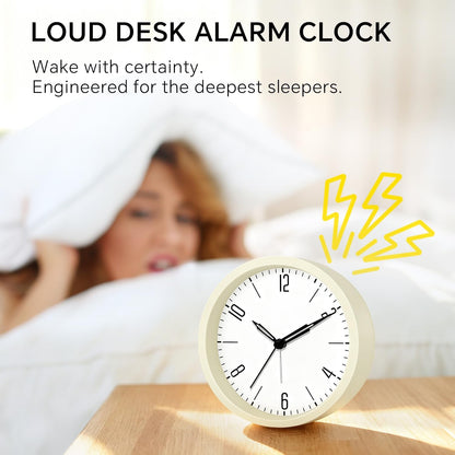 Silent Analog Loud Alarm Clock for Bedrooms, 4.5" Battery Operated Alarm Clock with Modern Round Design, Plastic Small Desk Clock for Heavy Sleepers Adults Teens Seniors College Dorms, Green