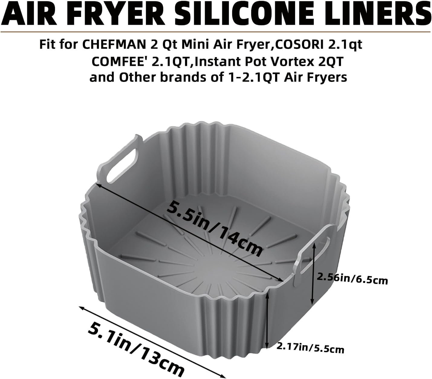 Silicone Air Fryer Liners for CHEFMAN 2 Qt Mini Air Fryer, 2 Pack Square Small Airfryer Liners Reusable for Ninja/DASH/Cuisinart/topzee/COSORI/BELLA/COMFEE'/Instant Pot/Tasty/DEIME/Bear 1-2.1QT