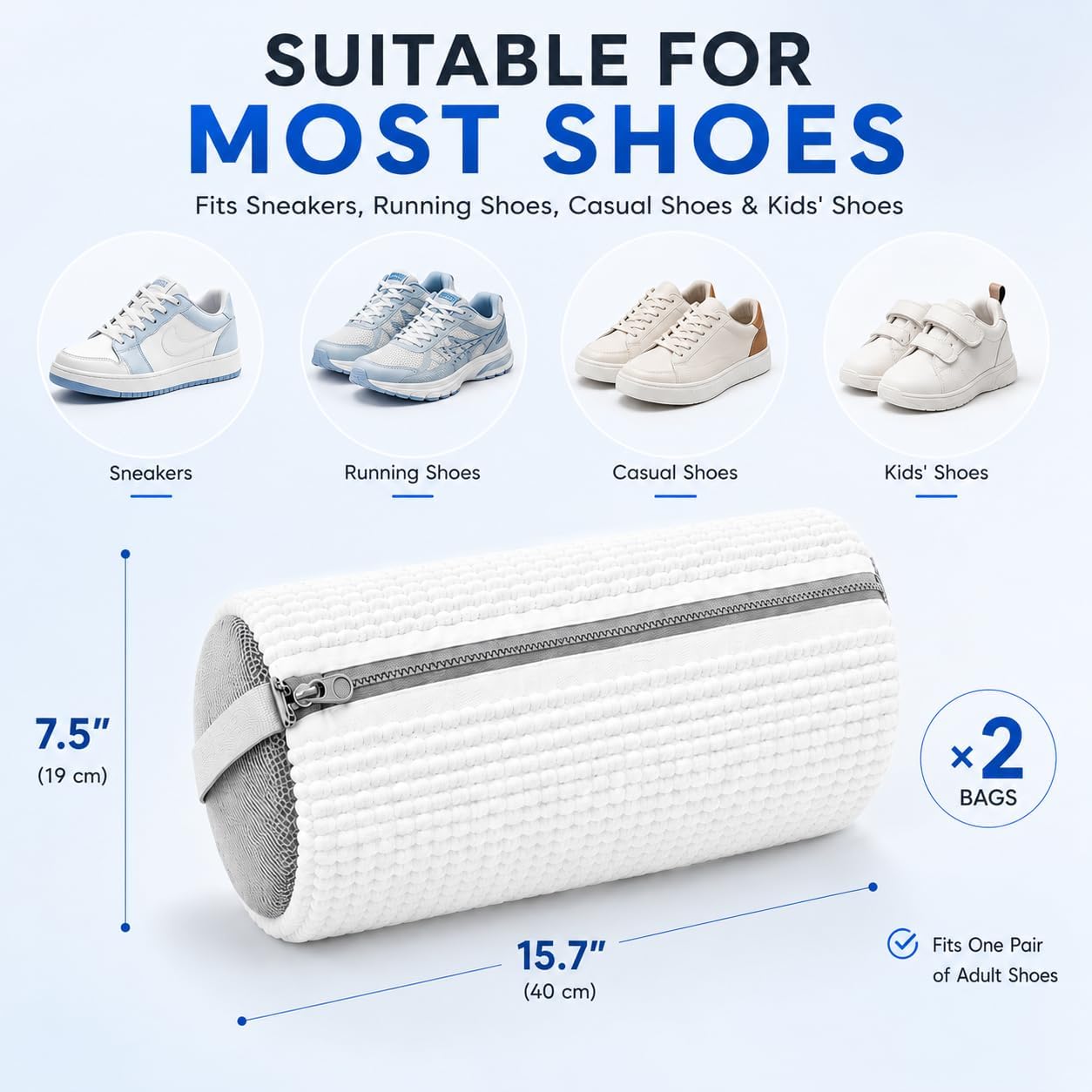 2 Pack Shoe Washing Machine Bag, Laundry Shoe Bag for Washer and Dryer, Reusable Shoe Cleaning Bag for Sneakers and All Shoes Types with Self-Locking Zipper (Yellow)
