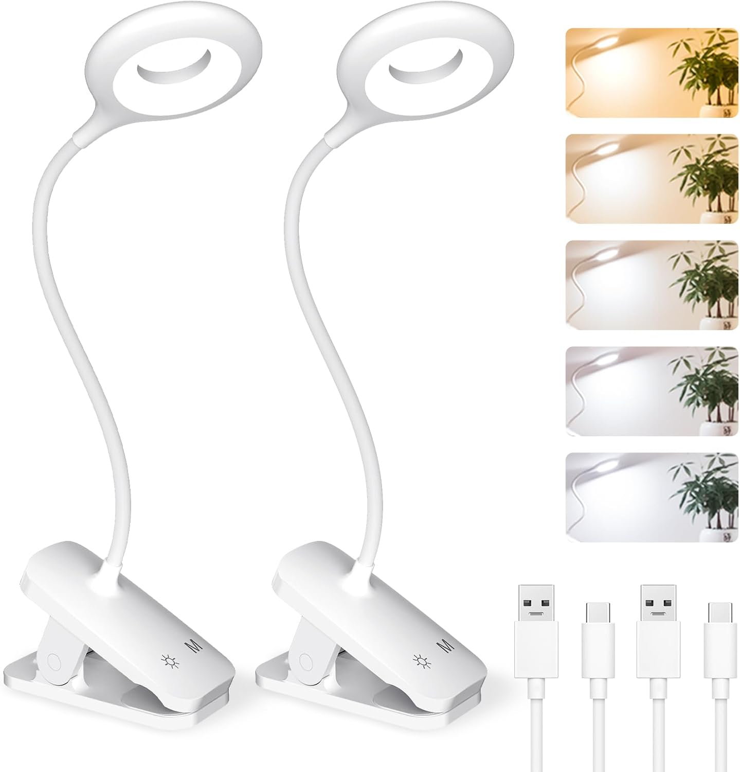 CUHIOY Rechargeable Clip on Reading Light for Bed Headboard, Pink, 1 Pack | Large Clamp Flexible Neck, Battery Desk Lamp, 5 Color 5 Brightness Touch Control, Flicker-Free LED Bedside Night Light