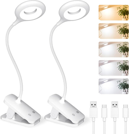 CUHIOY Rechargeable Clip on Reading Light for Bed Headboard, Pink, 1 Pack | Large Clamp Flexible Neck, Battery Desk Lamp, 5 Color 5 Brightness Touch Control, Flicker-Free LED Bedside Night Light