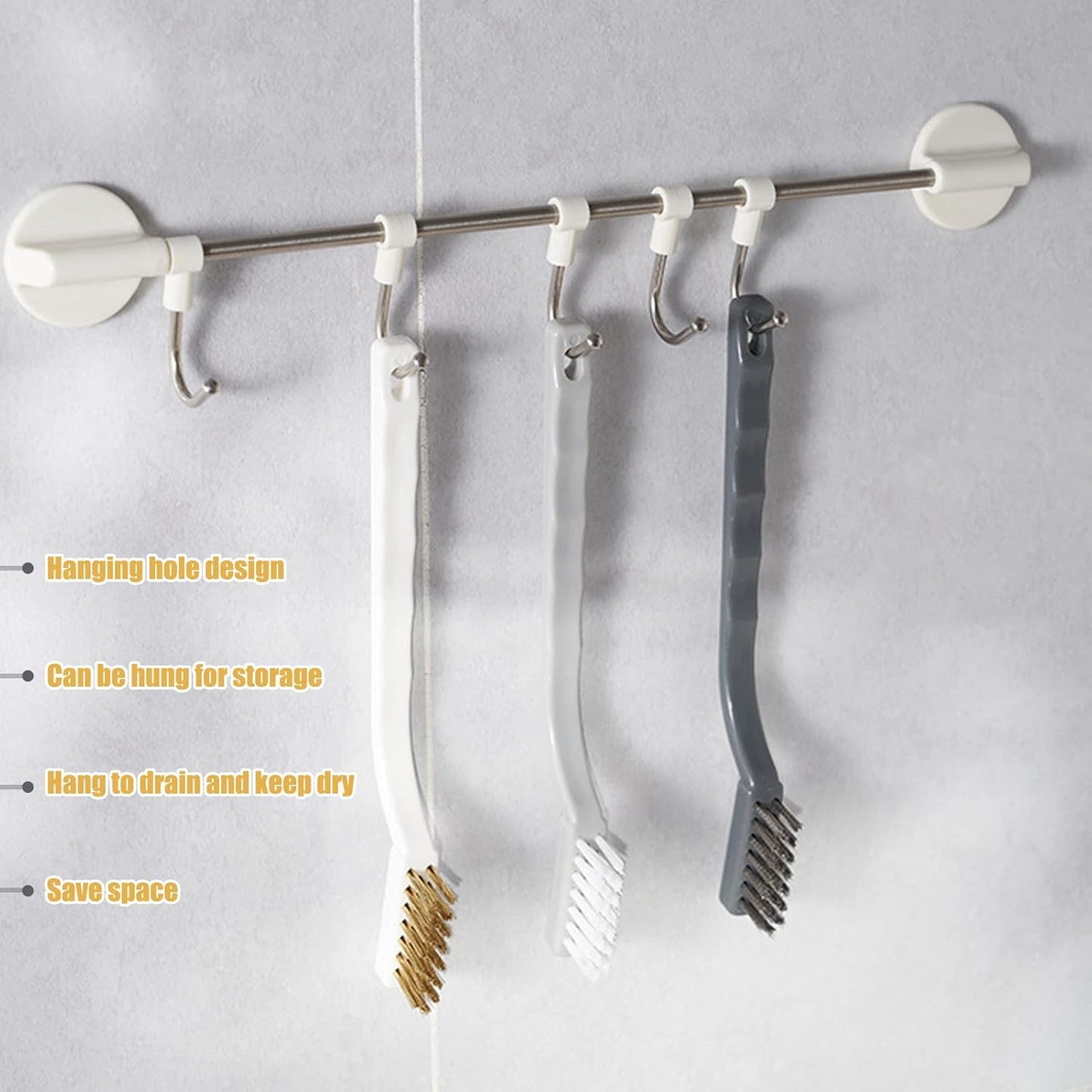 Set of 3 Kitchen Cleaning Scrubbers - Wire Brush (Stainless Steel + Brass + Nylon) for Range Hood Grease, Grime and Rust
