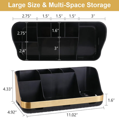 GFWARE Black Toothbrush Holder - 7 Slots Bathroom Organizer Countertop with Drainage Matte Black Electric Toothbrush and Toothpaste Holder for Bathroom Accessories Sink Storage