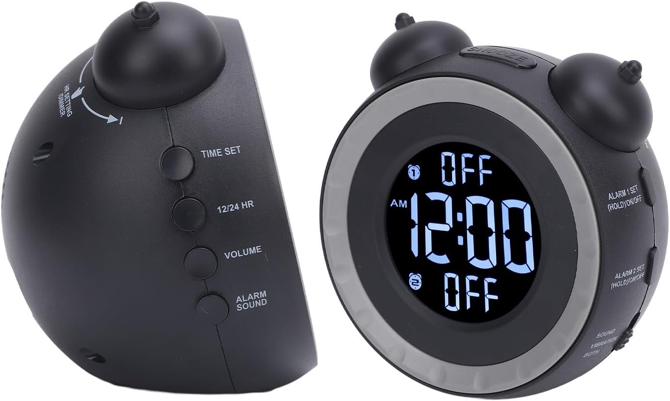 Dioche Extra Loud Alarm Clock with Bed Shaker - Adjustable Volume Vibrating Alarm Clock for Heavy Sleepers - Easy to Set Loud Dual