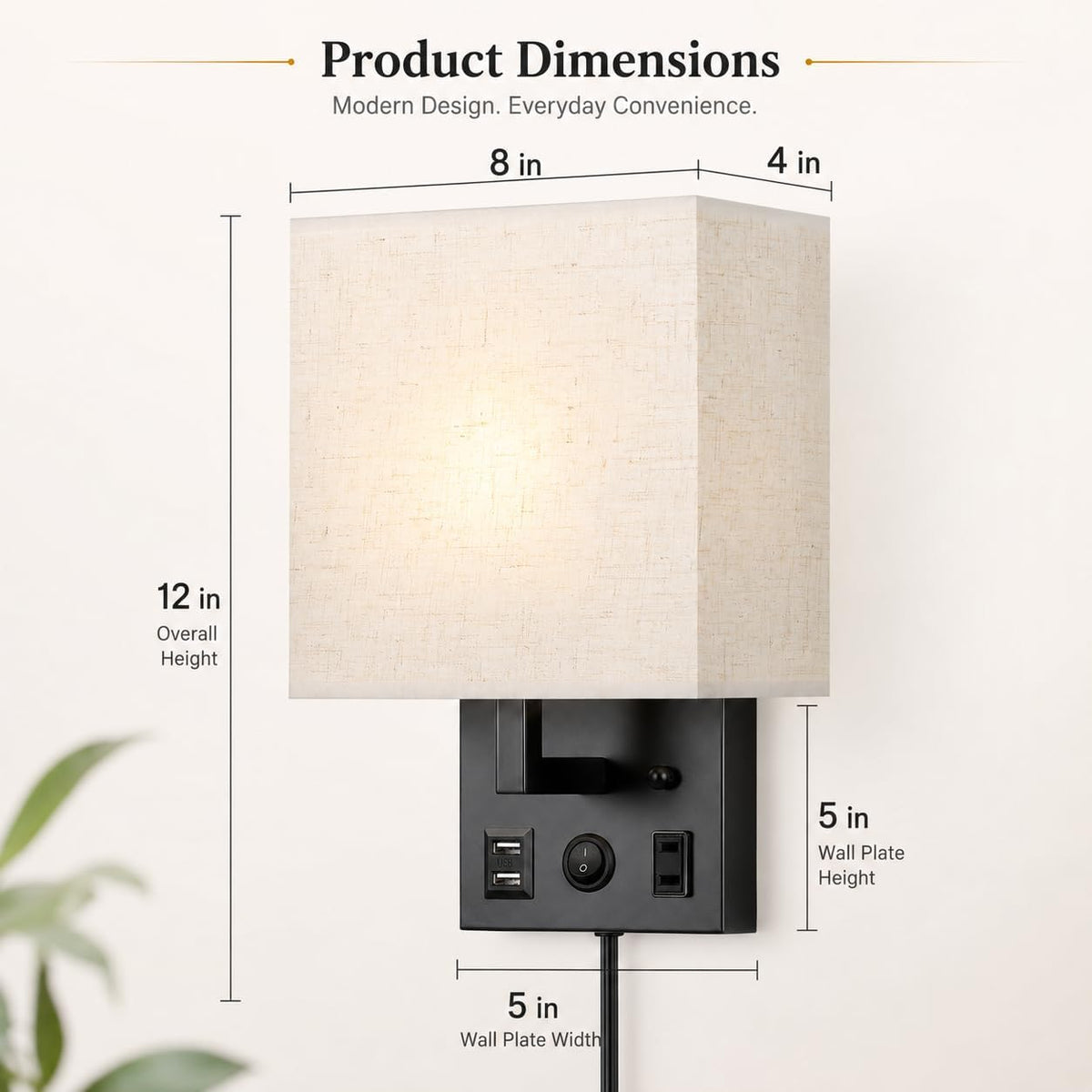 Vrisa Wall Sconces Wall Lamps for Bedrooms Set of 2 Plug in Bedside Lights Wall Mounted with USB Ports Outlet Wall Light Fixtures for Bedroom Living Room Black (2 Bulbs Included)