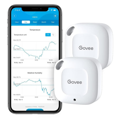 Govee Smart Bluetooth Thermometer Hygrometer H5074, Mini Humidity Sensor | Monitor temp/humidity with alerts, 262ft range. Export 2-yr data, precision sensor, portable. For greenhouse & incubators