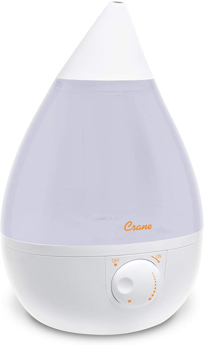 Crane Ultrasonic Cool Mist Humidifier for Bedroom, Baby Nursery, Kids Room, Plants, or Office, Large 1 Gallon Tank, Filter Optional, Blue and White