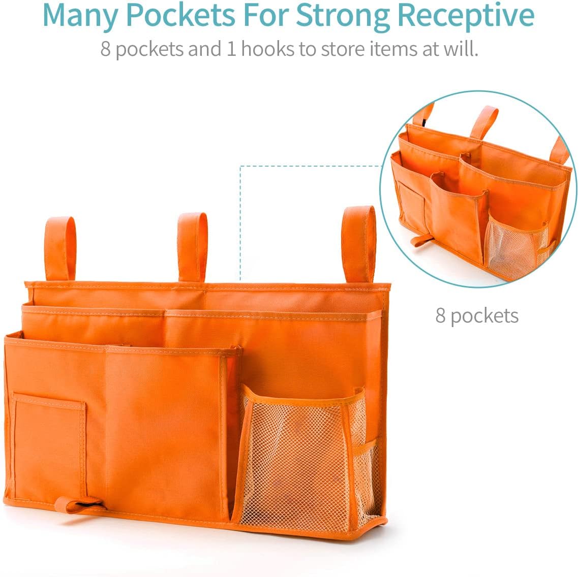Bseash Bunk Bed Organizer, Bedside Caddy Hanging Bed Organizer Storage Bag 8 Pockets, for College Dorm Rooms Bed, Hospital Bed, Baby Bed Rails, 600D Oxford Cloth