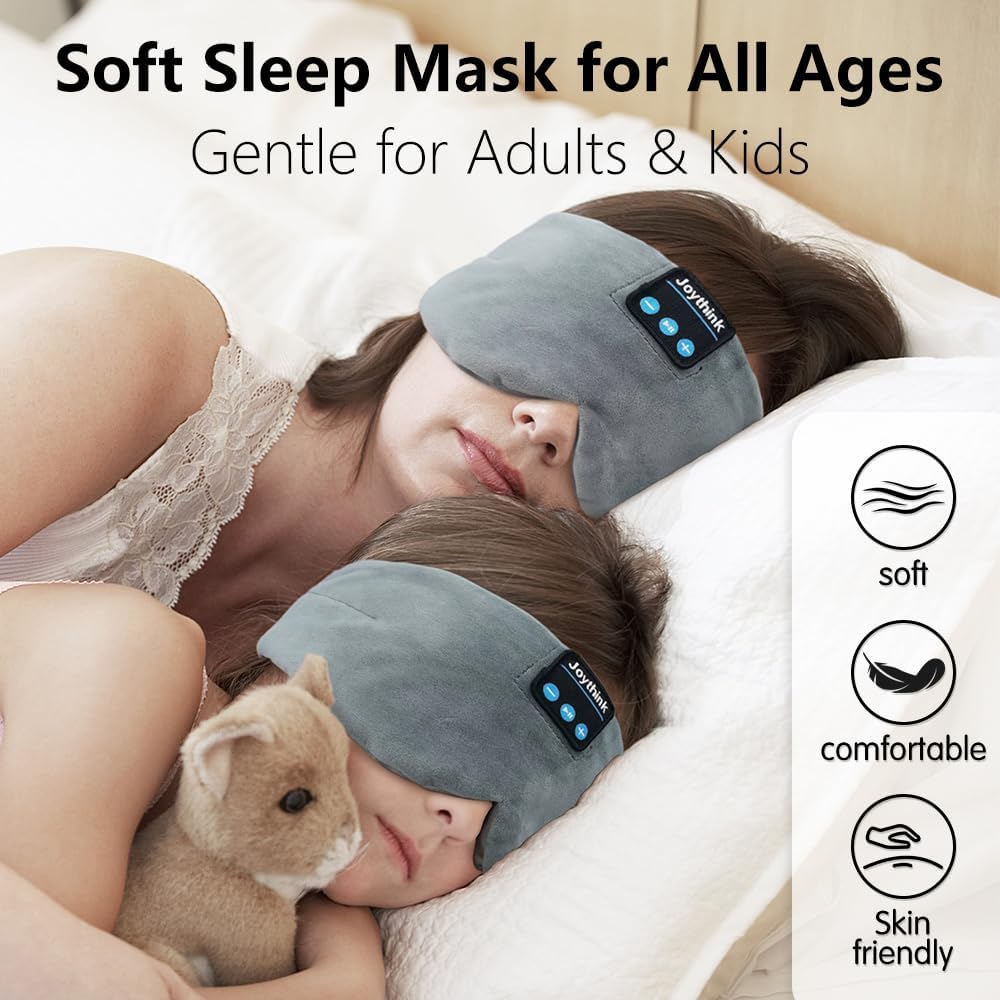 Joythink Sleep Headphones Bluetooth Sleep Mask Silk Headband Earphones Bluetooth Eye Mask for Sleeping On Side Blackout Soft Sleep Earphones Music Kids Children Eye Cover Purple