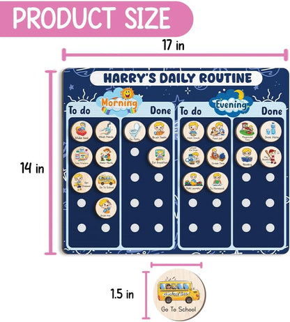 Daily Routine Chart for Kids, Visual Schedule, Routine Chart for Toddlers 3-5, Morning Bedtime Routine Chart for Toddlers, Wooden Chore Chart for Kids