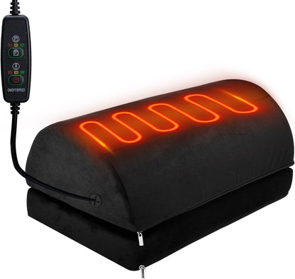 Heated Foot Rest with Heating Detachable, Black Double Layer | Office Desk Accessories Under Desk Footrest with Adjustable Height and Washable Cover, Foot Stool with Handle