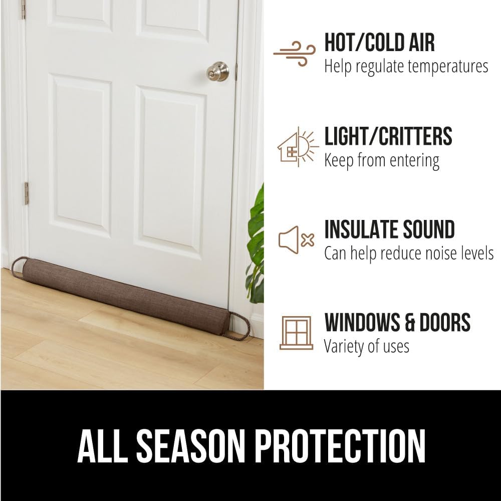 GORILLA GRIP Door Draft Stopper for Bottom of Doors, Cold Air Insulation Sweep, Weather Stripping Seal Noise, Soundproofing, Warmth Sealer, Easy Install Gap Filler, Home Essentials, 32 Inch, Gray