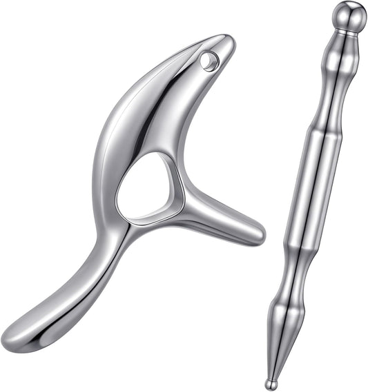 2PCS Gua Sha Massage Tools,Stainless Steel Trigger Point Massage Tool and Manual Acupuncture Pen Eye Massager,Deep Tissue Acupressure Massager for Face,Hand,Neck,Back