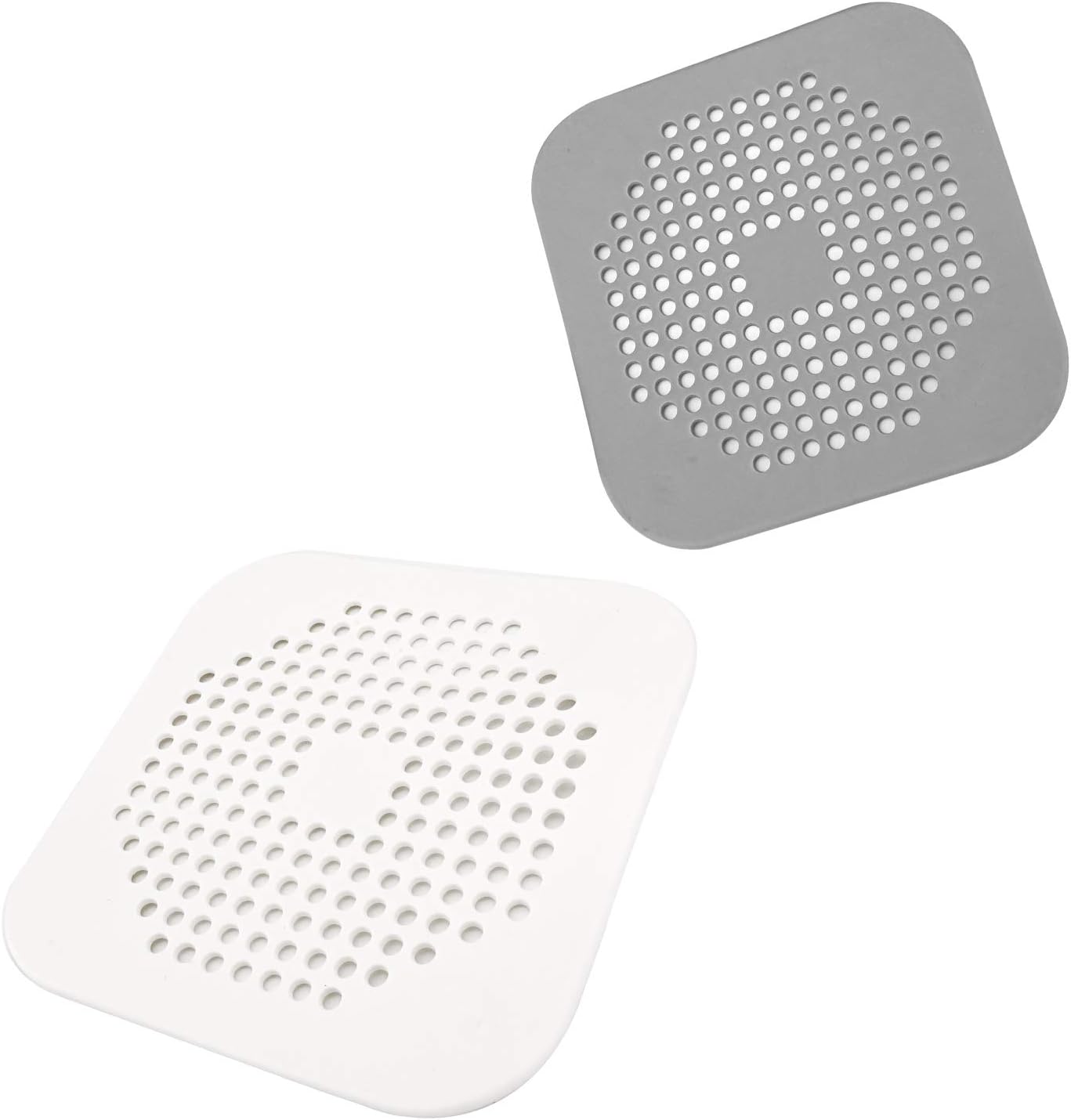 Square Drain Cover for Shower 5.7-inch TPR Drain Hair Catcher Flat Silicone Plug for Bathroom and Kitchen Filter Shower Drain Protection Flat Strainer Stopper with Suction Cups 2 Pack (Grey)