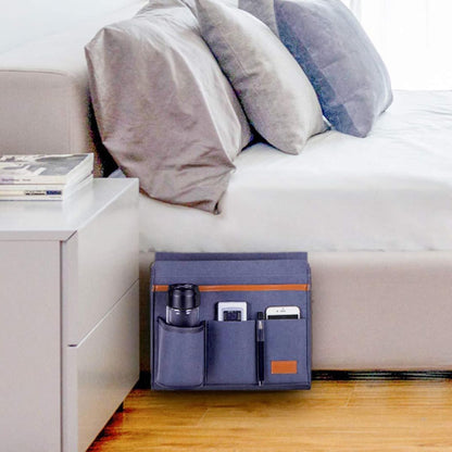 Bringsine 5 Pockets Bedside Caddy, Felt Bed Storage Organizer Hanging Bag Holder for Magazine Book Phone Tablet iPad Cables Remote and Glasses Holder Home Dorm Bed Sofa-Black