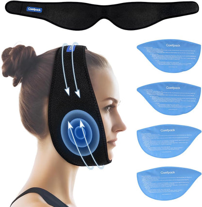 Comfpack Face Ice Pack Wrap for TMJ Relief with 4 Reusable Gel Packs | Hot Cold Therapy, Wisdom Teeth Ice Pack Head Wrap for Tooth Extraction & Teeth Removed, Oral Surgery, Cosmetic Injection