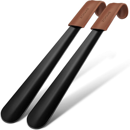 ZOMAKE Shoe Horn Long Handle for Seniors Men Women,Metal Long Shoehorn for Boots,16.5" Shoe Spoon Helper(Brown Handle) | 1Pack Stainless Steel Boot Horn Shoe Spoon Helper, Smooth Edges, Comfort Grip, No Bending Over, Shoe Protection(Brown Handle)