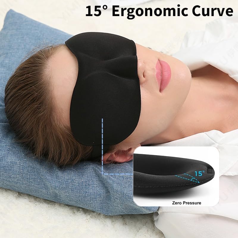 Sleep Mask for Back and Side Sleepers 1 Pack, 3D Light Blocking Eye Mask for Sleeping, Zero Pressure Eye Cover for Women and Men, Lightweight Breathable Night Blindfold Black