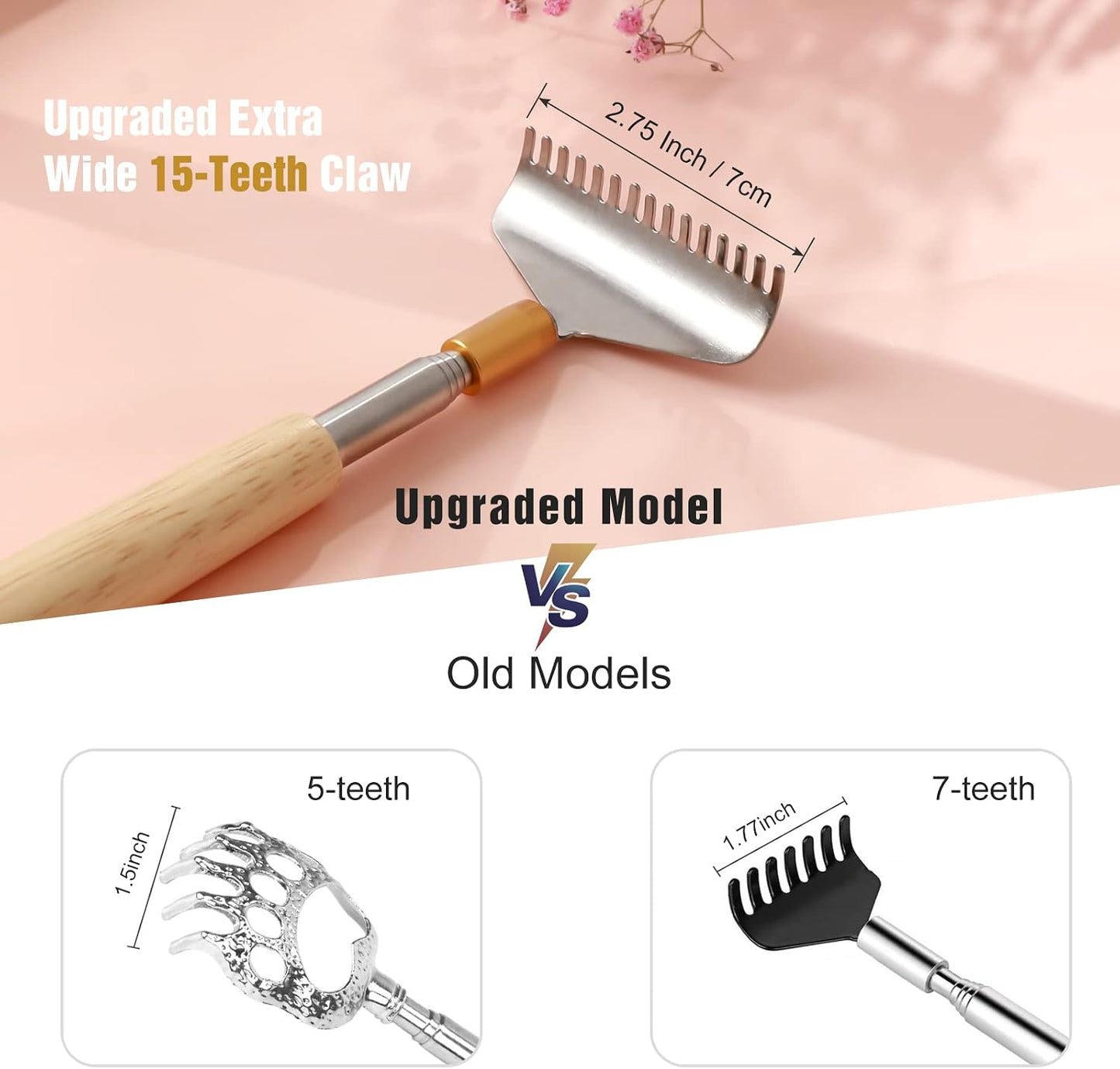Large Back Scratcher, Body Scratcher for Adults Extendable Long 24Inch, Thick Wooden Handle Steel Massage Roller, Extra Wider Rake Claw, Sturdy Backscratchers Hand Massager Tool | Self Body Massage Tool