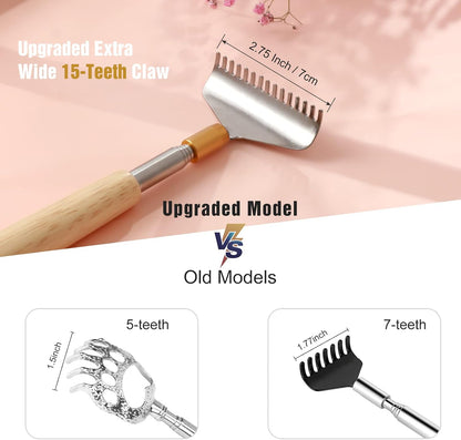 Large Back Scratcher, Body Scratcher for Adults Extendable Long 24Inch, Thick Wooden Handle Steel Massage Roller, Extra Wider Rake Claw, Sturdy Backscratchers Hand Massager Tool | Self Body Massage Tool