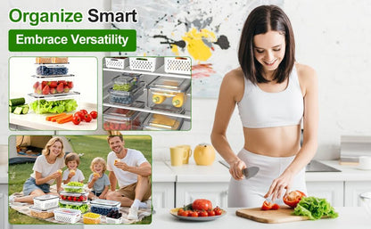 KUK 4 Pack Fruit Storage Containers for Fridge, Leakproof Food Containers with Removable Colander, Fruit Containers for Fridge BPA Free Produce Containers Keep Vegetables Berry Meat Fresh Longer