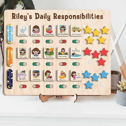 TinyKidz Wooden Daily Routine Chart 11x15, Schedule Board for Kids, Wooden Chore Chart for Kids, Responsibilities Chart for Toddlers, Morning Bedtime Routine for Toddlers